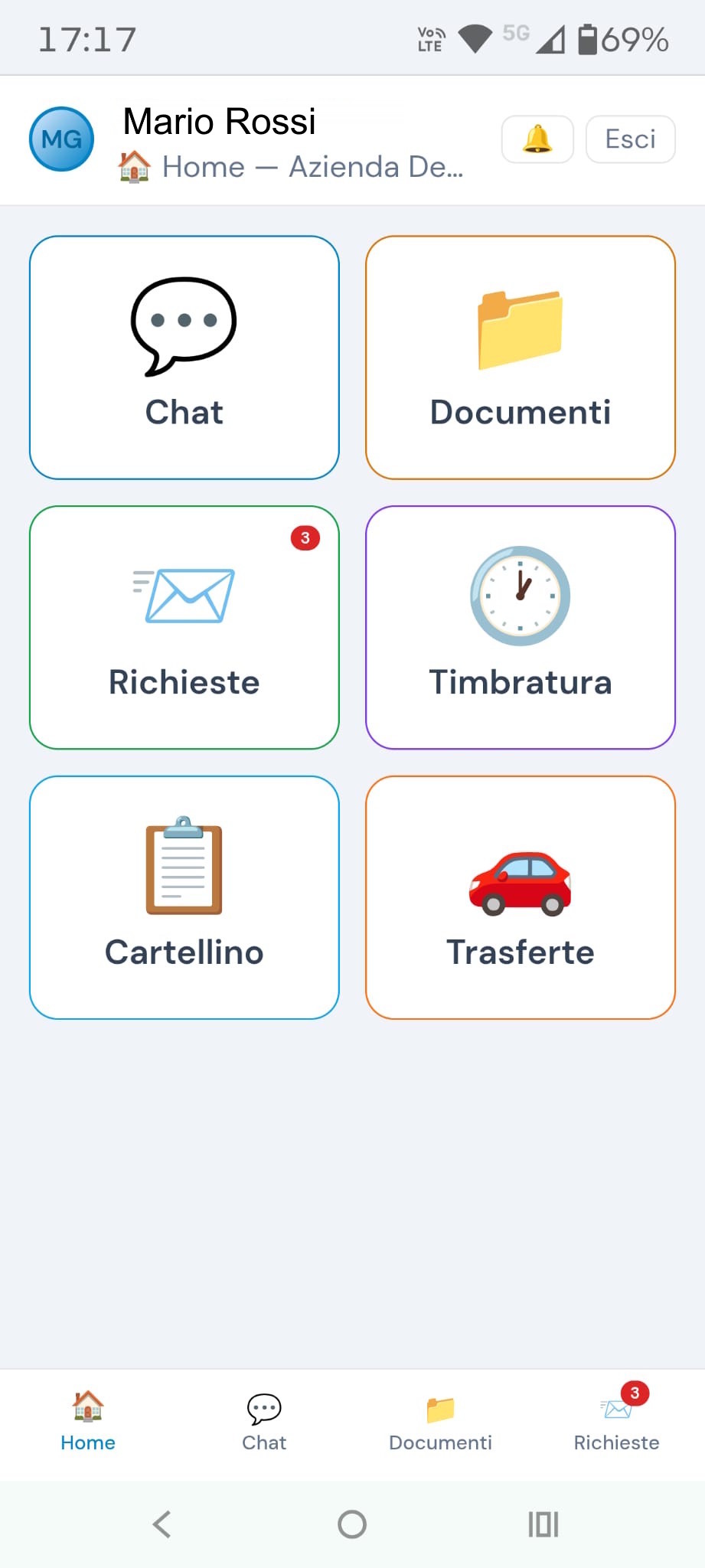 PWA Home — menu principale dipendente