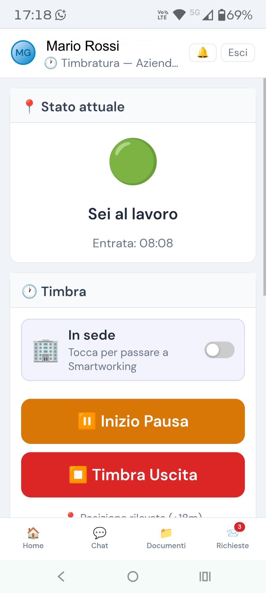 PWA Timbratura — stato e pulsanti